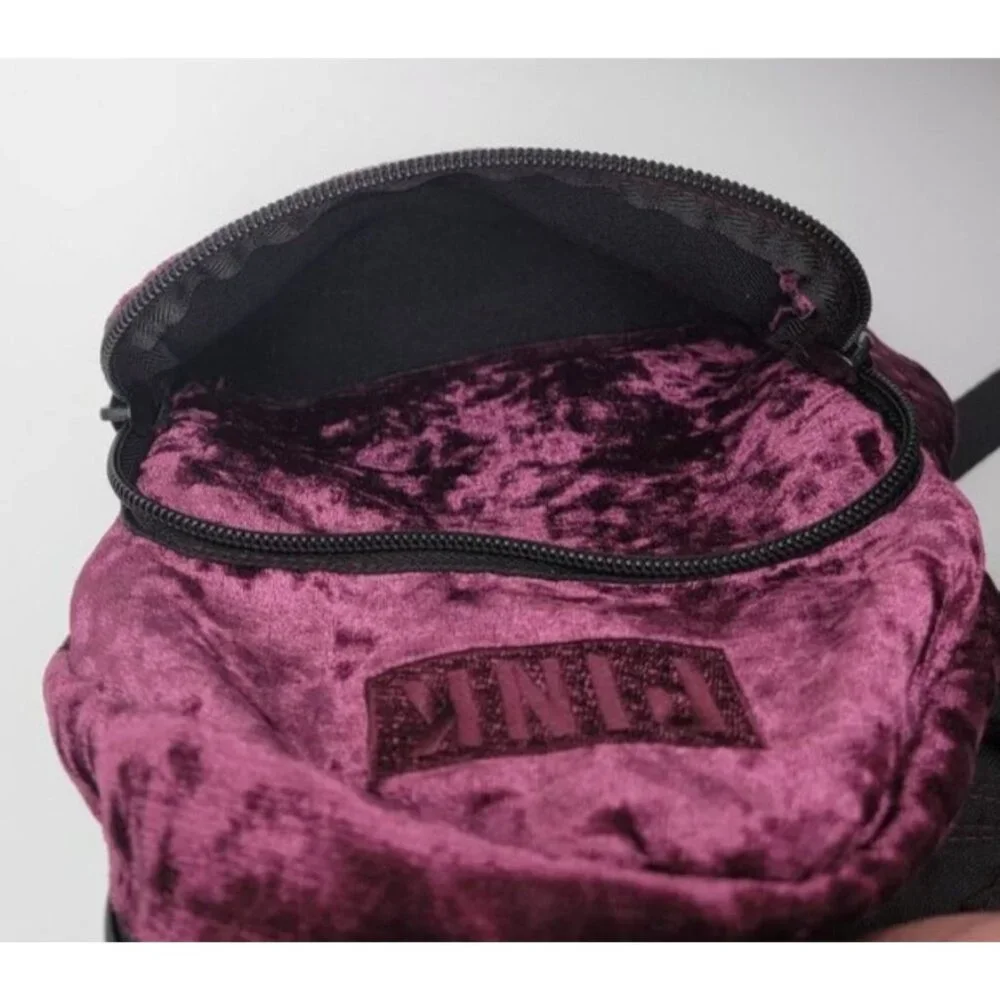 Victoria’s Secret PINK Burgundy Crushed Velvet Mini Backpack | Logo Straps | Zip - Picture 9 of 9